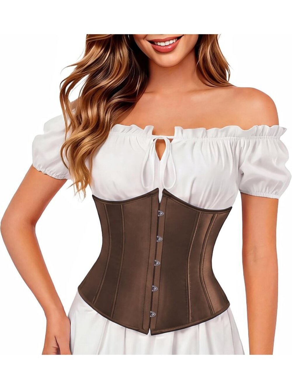 Women's Brown Stylish Halloween Lace Up Outfit Bustier Renaissance Corset Tops